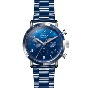 Shinola Canfield Sport 40MM Blue Mother of Pearl Chronograph Cobalt Blue Ceramic Bracelet Watch