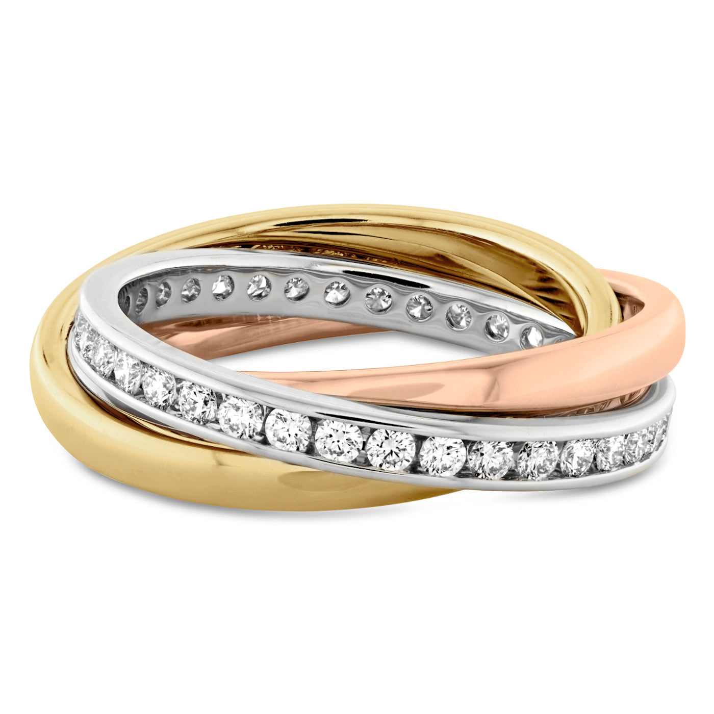 1.00 ct Tri Color Rose Yellow White Gold Rolling Eternity Ring
