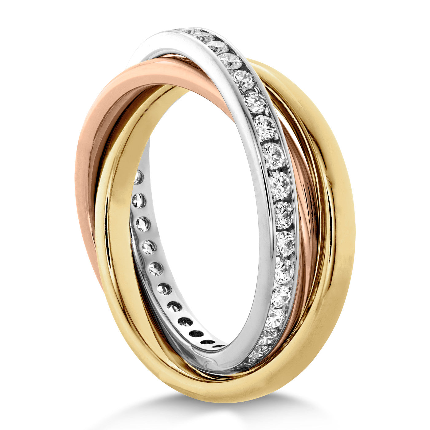 1.00 ct Tri Color Rose Yellow White Gold Rolling Eternity Ring
