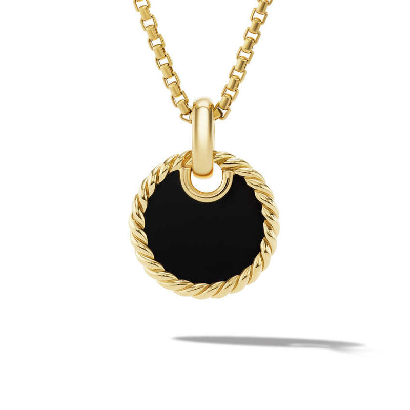 DY Elements Disc Pendant in 18K Yellow Gold with Black Onyx Reversible to Mother of Pearl