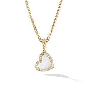 DY Elements Heart Pendant in 18K Yellow Gold with Mother of Pearl and Pave Diamonds