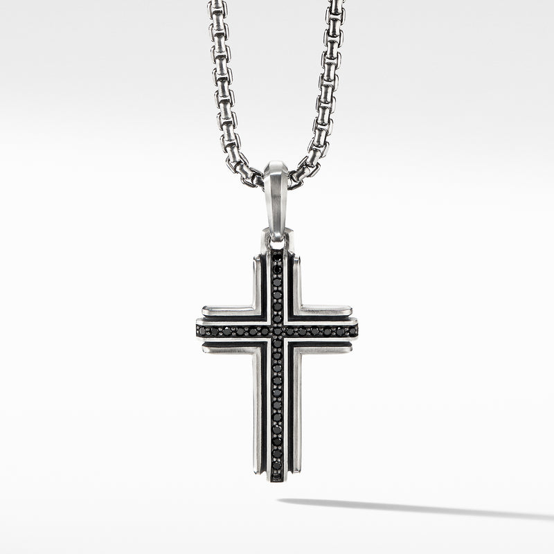 David Yurman Men's Deco Cross Pendant with Pave Black Diamonds