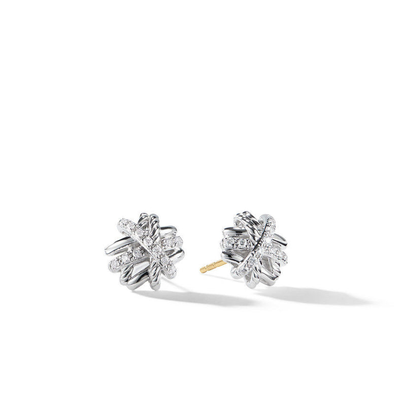 David Yurman Crossover Earrings with Diamonds in Sterling Silver