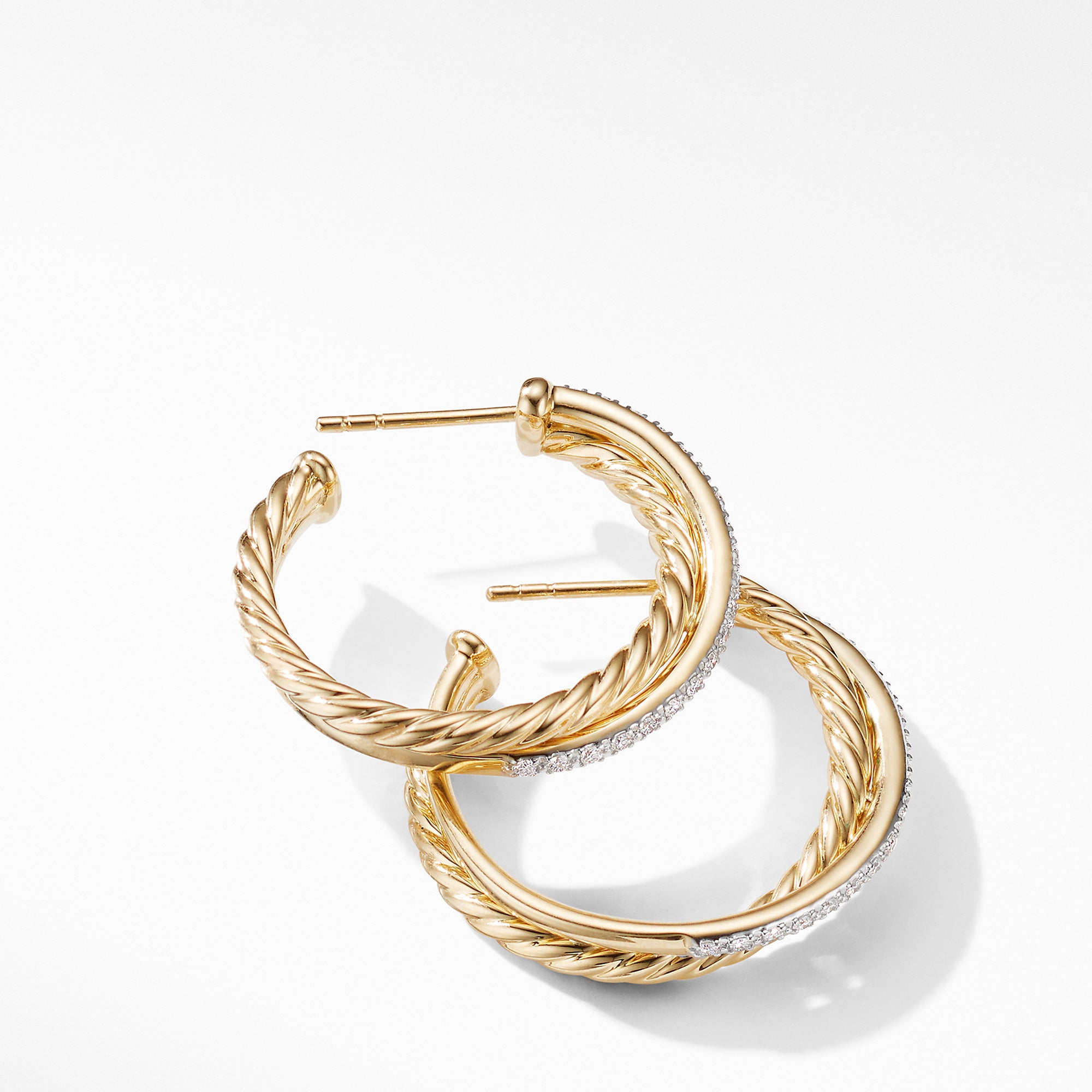 18K YELLOW DESIGNER GOLD CONTOURED & TWISTED HOOP EARRING