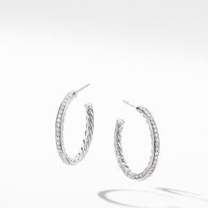 Small Hoop Earrings with Pave Diamonds 25MM