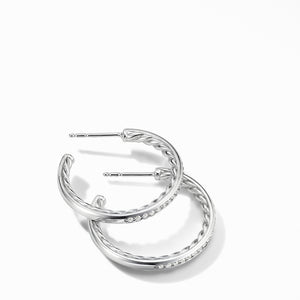Small Hoop Earrings with Pave Diamonds 25MM