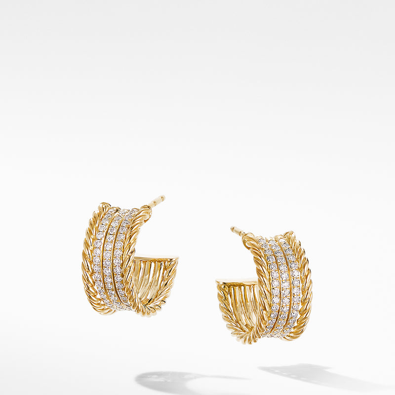 DY Origami Cable Huggie Hoops in 18K Yellow Gold with Diamonds
