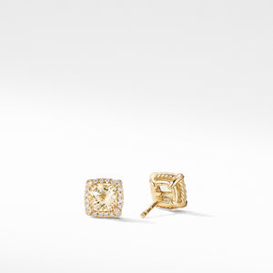 David Yurman Chatelaine Pave Bezel Stud Earrings in 18K Yellow Gold with Champagne Citrine
