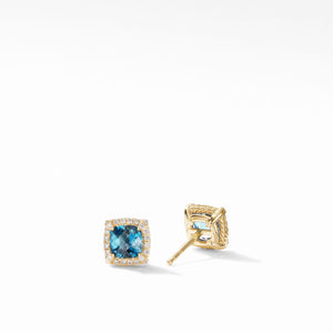 David Yurman Chatelaine Pave Bezel Stud Earrings 18k Gold London Blue Topaz