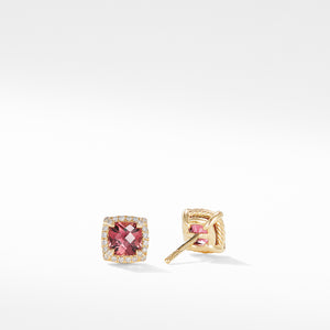 David Yurman Chatelaine Pave Bezel Stud Earrings in 18K Yellow Gold with Pink Tourmaline
