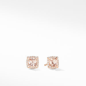 Pre-owned David Yurman Chatelaine Pave Bezel Stud Earrings in 18K Rose Gold with Morganite