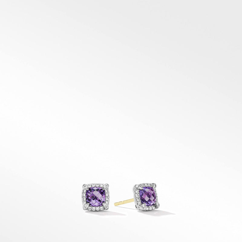 Petite Chatelaine Pave Bezel Stud Earrings with Diamonds 5MM