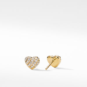 David Yurman Heart Stud Earrings in 18K Yellow Gold with Pave Diamonds