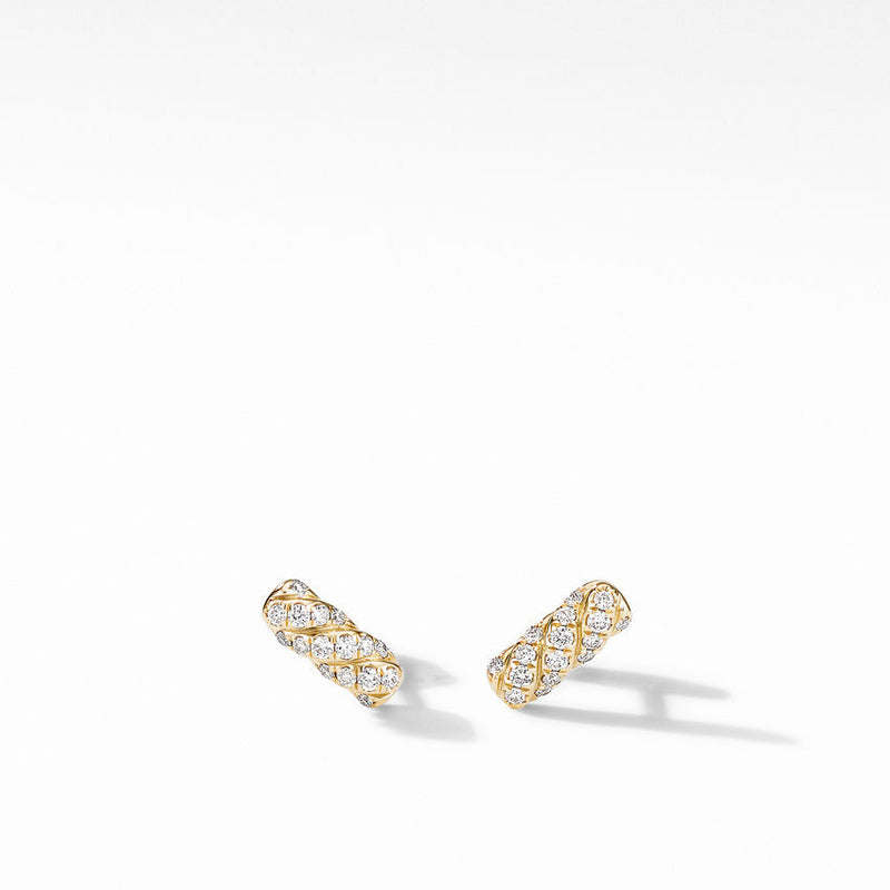 David Yurman Barrel Stud Earrings in 18K Yellow Gold with Diamonds
