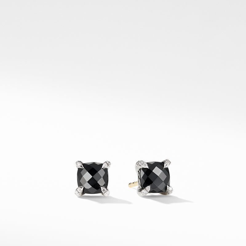 David Yurman Chatelaine 6MM Stud Earrings with Black Onyx and Diamonds