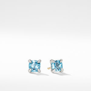 David Yurman Chatelaine 6MM Stud Earrings with Blue Topaz and Diamonds