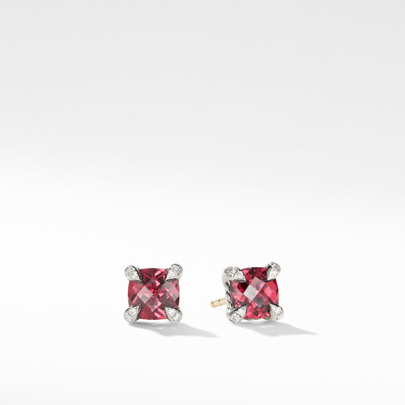 Pre-owned David Yurman Chatelaine 6MM Stud Earrings with Rhodalite Garnet and Diamonds