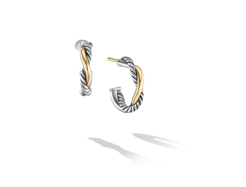 David Yurman Petite Infinity Huggie Hoop Earrings in Sterling Silver with 14K Yellow Gold