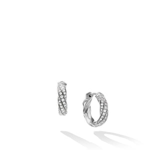 David Yurman Cable Edge Huggie Hoop Earrings in Recycled Sterling Silver with Pave Diamonds