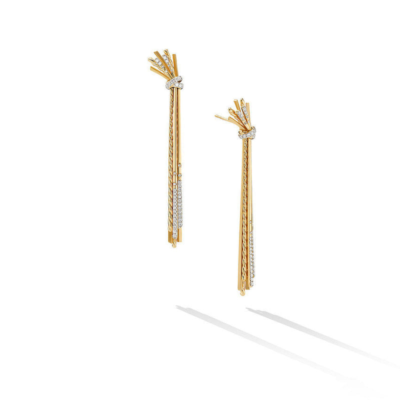 David Yurman Angelika Long Drop Earrings in 18K Yellow Gold with Pave Diamonds