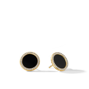 David Yurman Elements Button Earrings in 18K Yellow Gold with Black Onyx and Diamonds