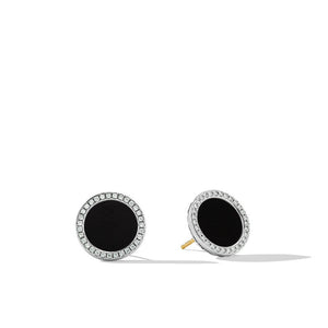 David Yurman Elements Button Earrings in Sterling Silver with Black Onyx and Diamonds