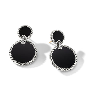 DY Elements Double Drop Earrings with Black Onyx and Pave Diamonds