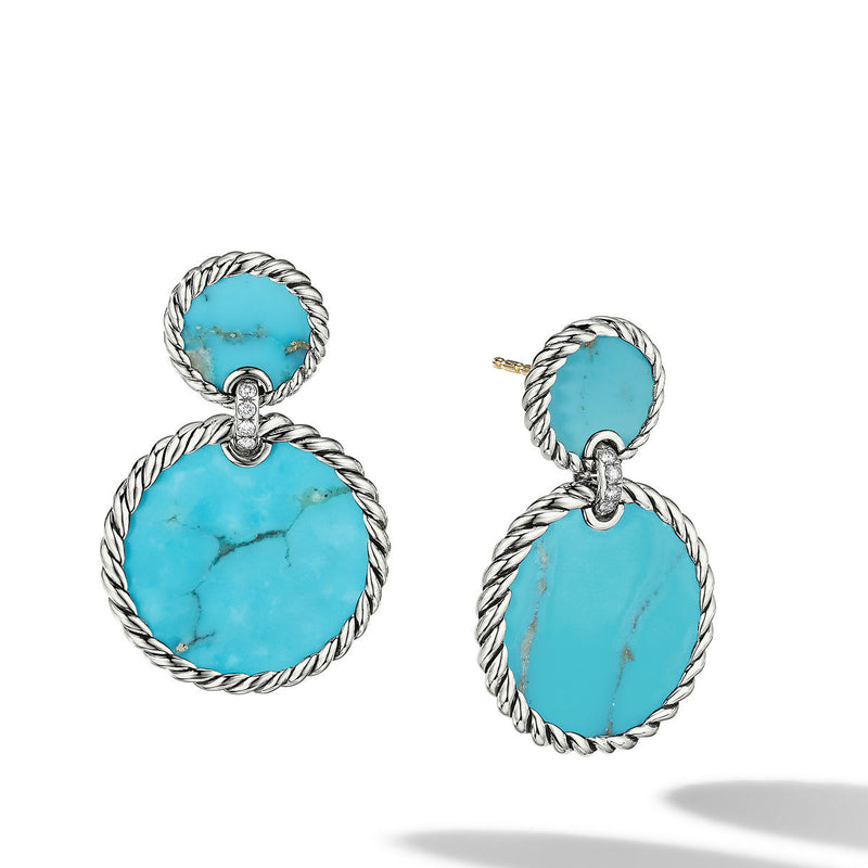 DY Elements Double Drop Earrings with Turquoise and Pave Diamonds