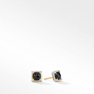 Petite Chatelaine Stud Earrings with 18k Yellow Gold Bezel & Pave Diamonds