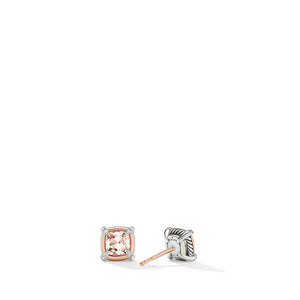 Petite Chatelaine Stud Earrings with Morganite, 18K Rose Gold Bezel and Pave Diamonds