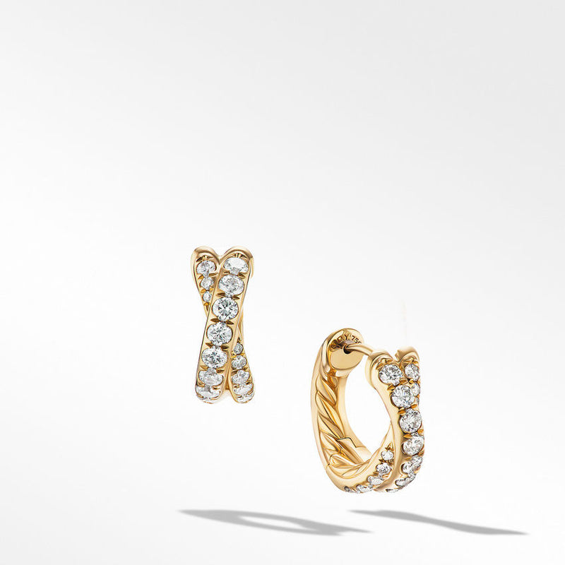 David Yurman Pave Crossover Hoop Earrings in 18K Yellow Gold with Diamonds