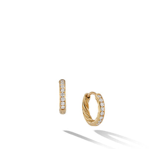 David Yurman Sculpted Cable Huggie Hoop Earrings in 18K Yellow Gold with Pave Diamonds