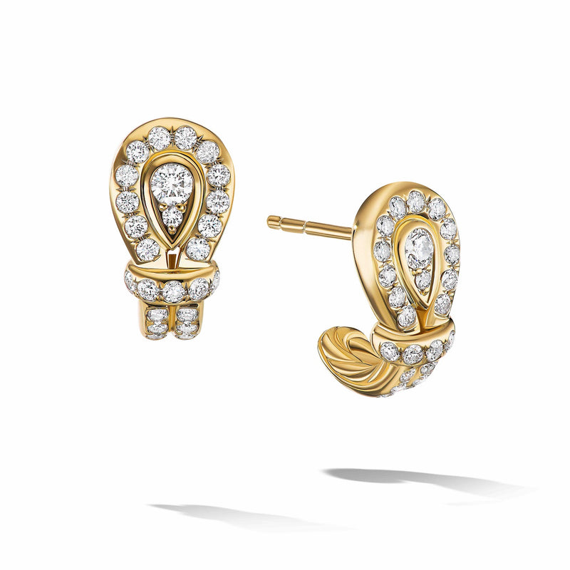 David Yurman Thoroughbred Loop Huggie Hoop Earrings in 18K Yellow Gold with Full Pave Diamonds