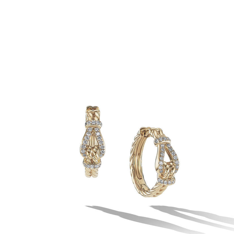 David Yurman Thoroughbred Loop Hoop Earrings in 18K Yellow Gold with Pave Diamonds