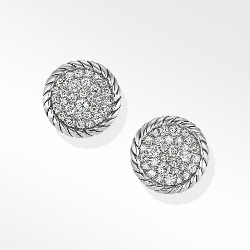 DY Elements Button Stud Earrings with Pave Diamonds 13.6MM