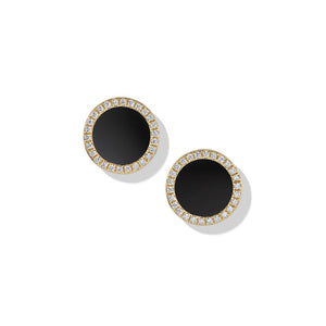 DY Elements Petite Stud Earrings in 18K Yellow Gold with Black Onyx with Diamonds, 11MM