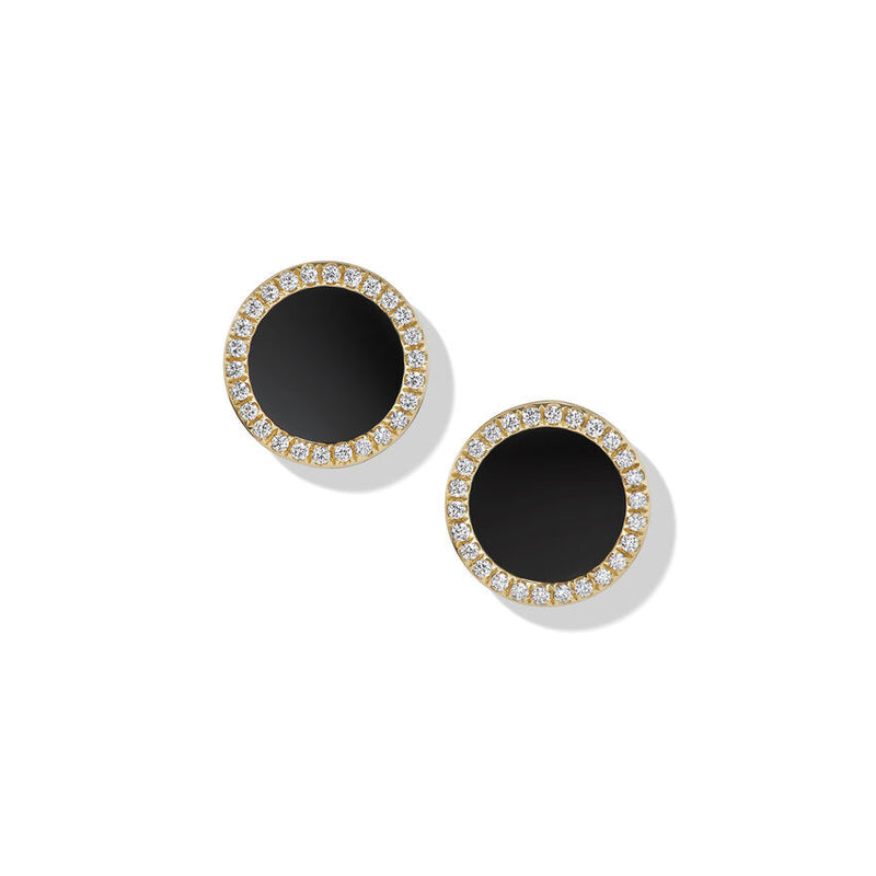 DY Elements Petite Stud Earrings in 18K Yellow Gold with Black Onyx with Diamonds, 11MM