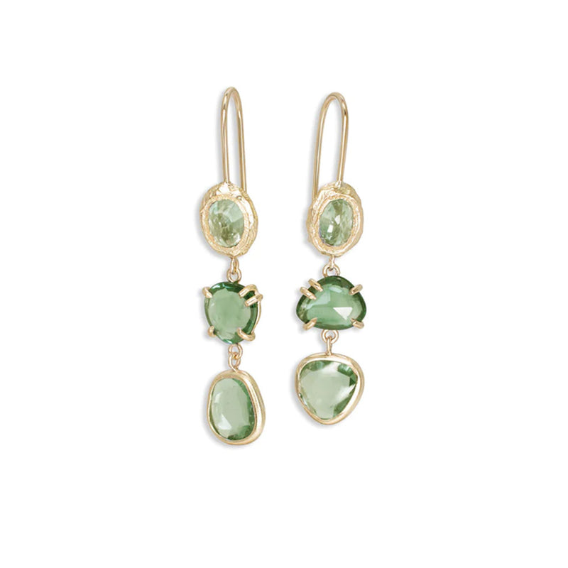 Page Sargisson 18K Gold Triple Drop Earring in Green Sapphire