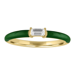 My Story "Eloise" Olive Green Enamel Diamond Baguette Ring
