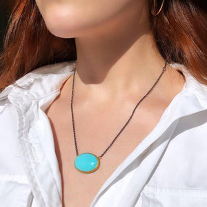 Lika Behar 24k Gold & Silver "Gela" Oval Kingman Arizona Turquoise Necklace