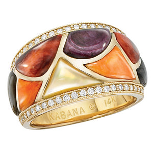 Kabana Riviera Multicolored Spiny Oyster with Mother of Pearl Yellow Gold Ring GRIF410MMS - Nagi Jewelers