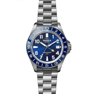 Shinola 40MM Monster GMT Automatic Navy Blue Dial Extra Ocean Plastic Strap Watch S0120247286