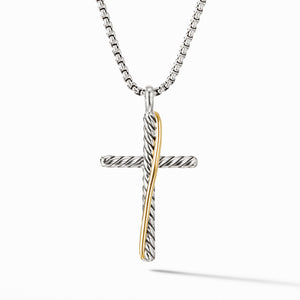 David Yurman Crossover Cross Necklace with Sterling Silver and 18K Yellow Gold