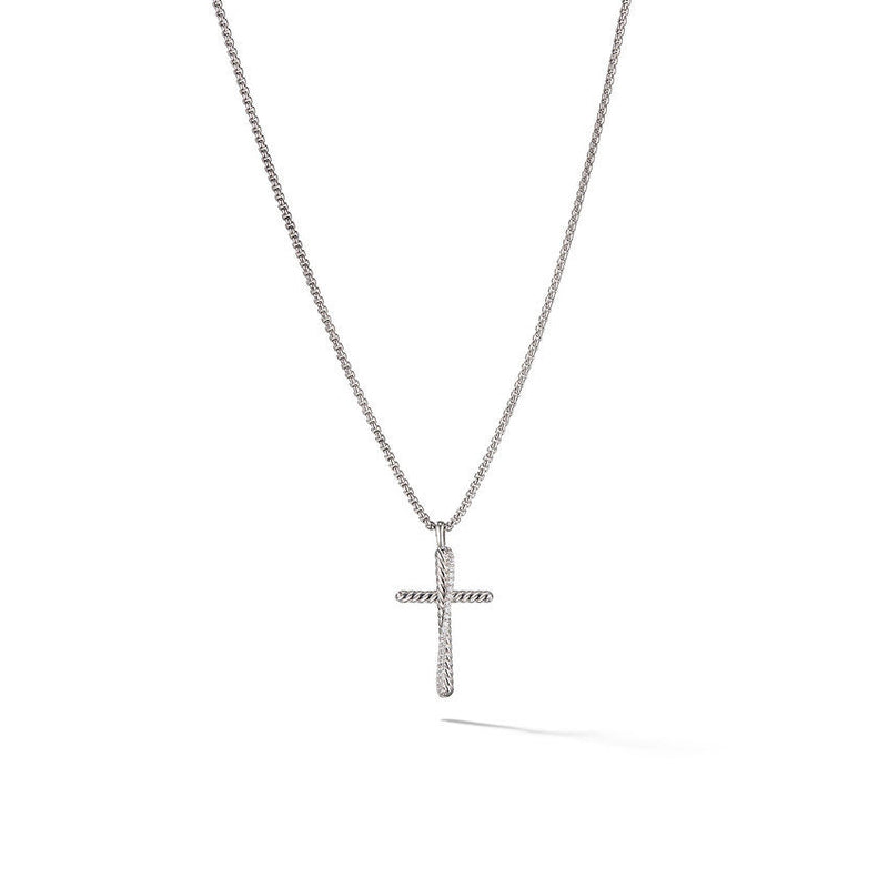 David Yurman Crossover Cross Necklace in Sterling Silver with Diamonds