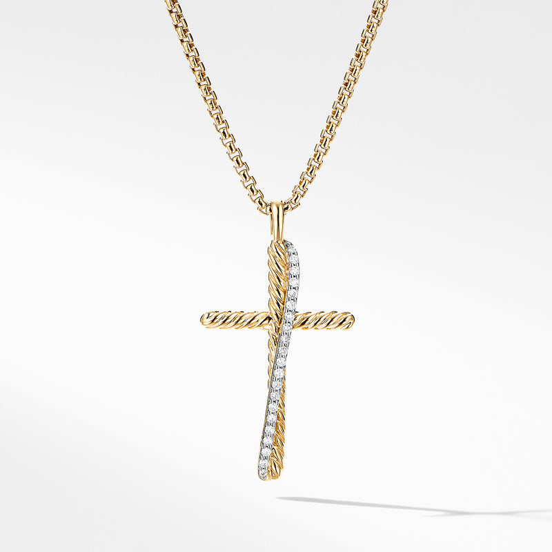 David Yurman Crossover Cross Necklace in 18K Yellow Gold with Pave Diamonds