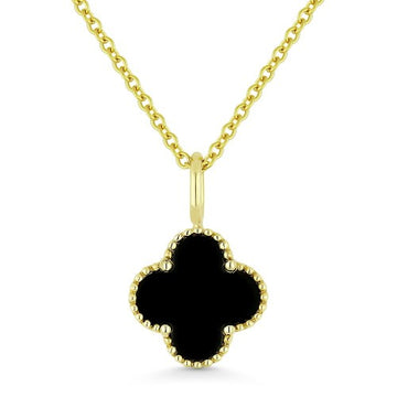 14K Yellow Gold 4-Leaf Clover Black Onyx Necklace – NAGI