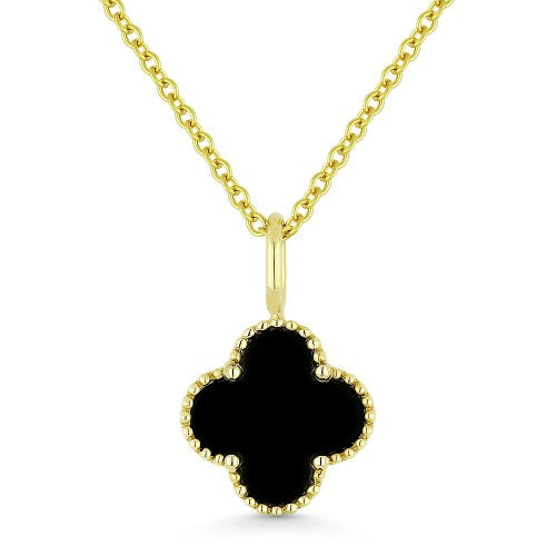14K Yellow Gold 4-Leaf Clover Onyx Necklace