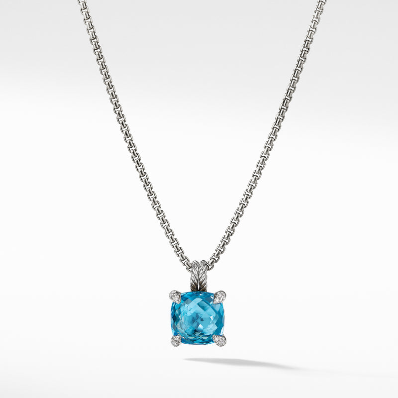 David Yurman Chatelaine Pendant Necklace with Blue Topaz and Diamonds 11mm