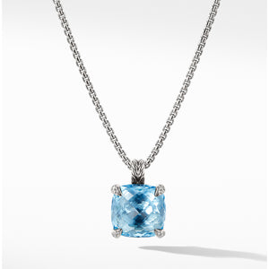 David Yurman Chatelaine Pendant Necklace with Blue Topaz and Diamonds, 14mm