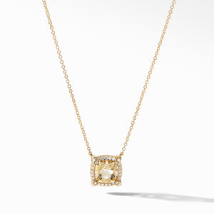 David Yurman Chatelaine Pave Bezel Pendant Necklace in 18K Yellow Gold with Champagne Citrine